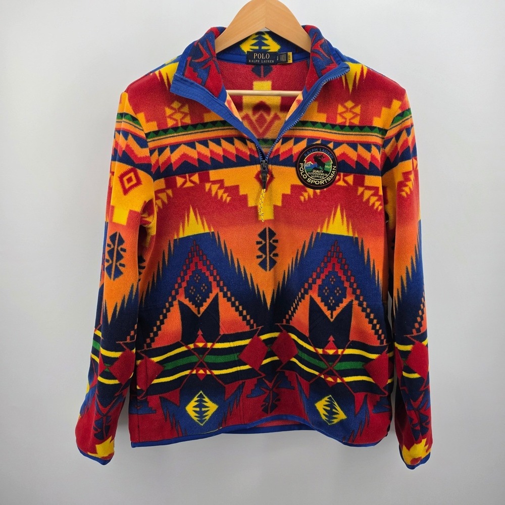 Polo Ralph Lauren Sportsman Southwestern Aztec Fleece Quarter Zip Pullover S